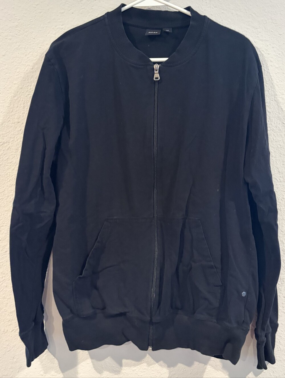 Hugo Boss Mens Classic Casual Black 100% Cotton Full Zip Sweatshirt Size Medium
